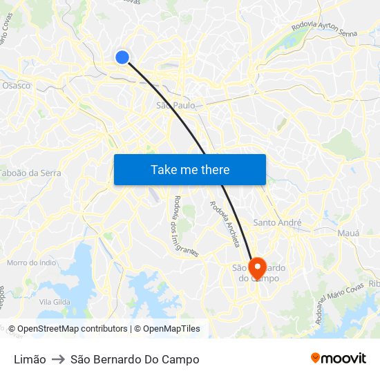 Limão to São Bernardo Do Campo map