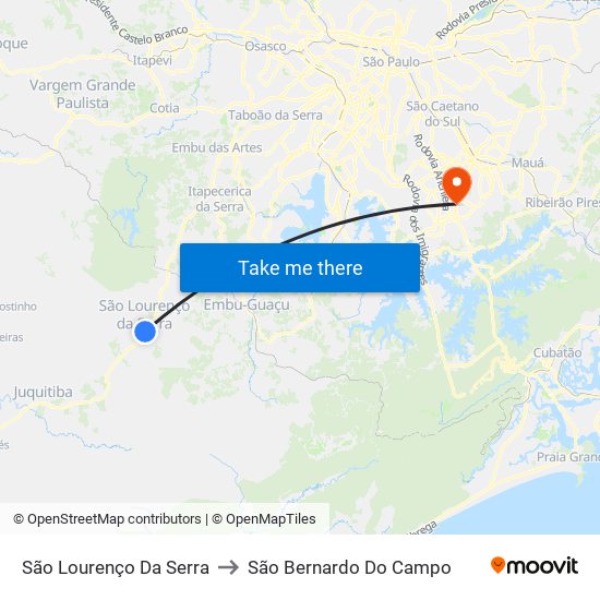 São Lourenço Da Serra to São Bernardo Do Campo map