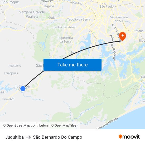 Juquitiba to São Bernardo Do Campo map