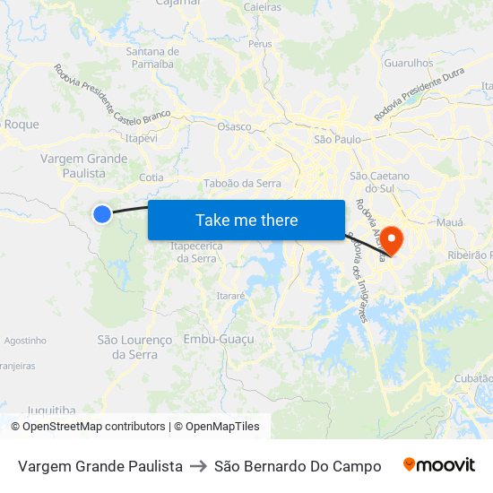 Vargem Grande Paulista to São Bernardo Do Campo map