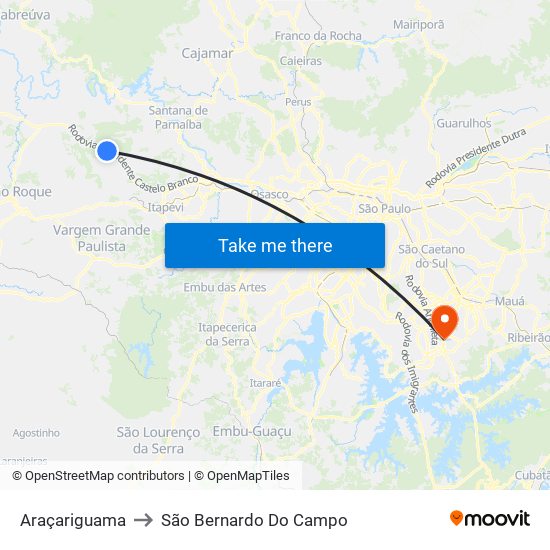Araçariguama to São Bernardo Do Campo map