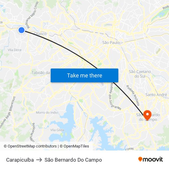 Carapicuíba to São Bernardo Do Campo map