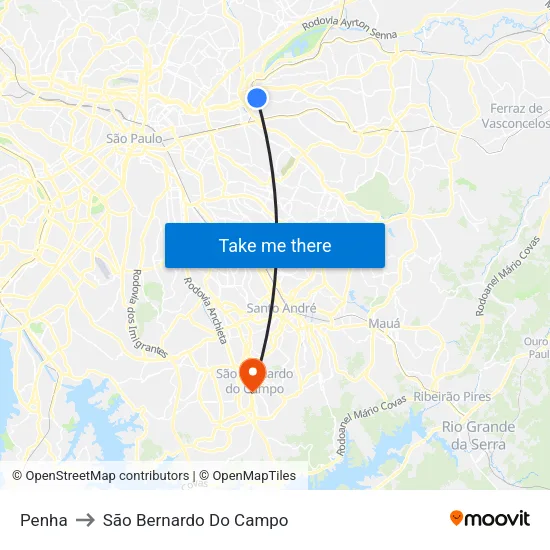 Penha to São Bernardo Do Campo map