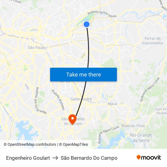 Engenheiro Goulart to São Bernardo Do Campo map