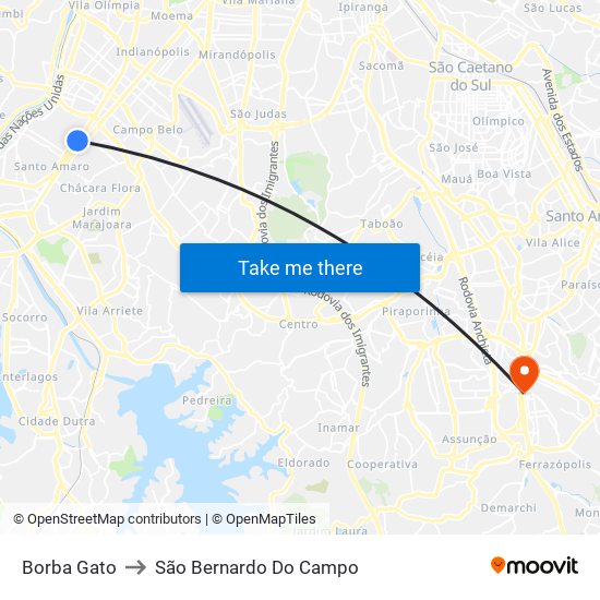 Borba Gato to São Bernardo Do Campo map