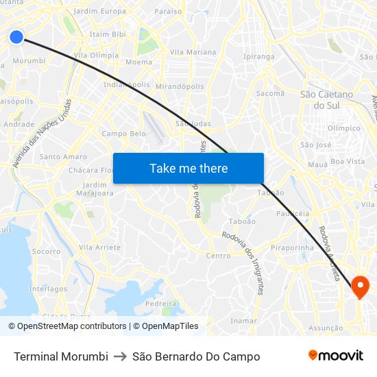 Terminal Morumbi to São Bernardo Do Campo map