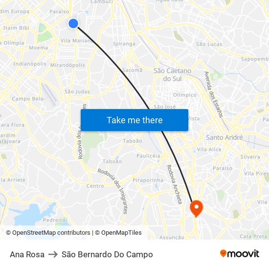 Ana Rosa to São Bernardo Do Campo map