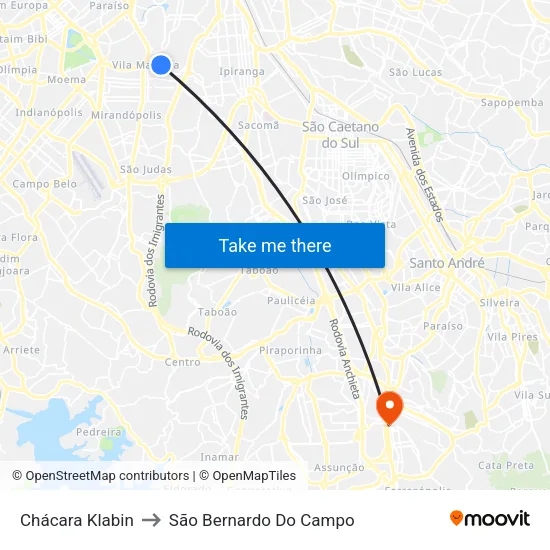 Chácara Klabin to São Bernardo Do Campo map