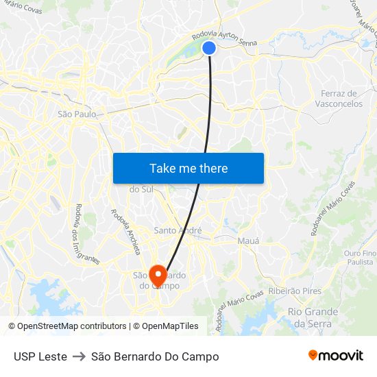 USP Leste to São Bernardo Do Campo map