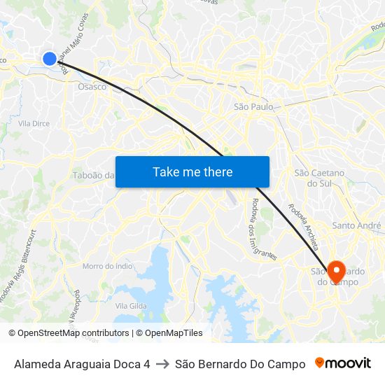 Alameda Araguaia Doca 4 to São Bernardo Do Campo map