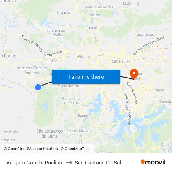 Vargem Grande Paulista to São Caetano Do Sul map