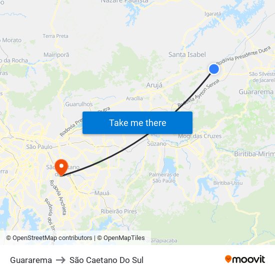 Guararema to São Caetano Do Sul map