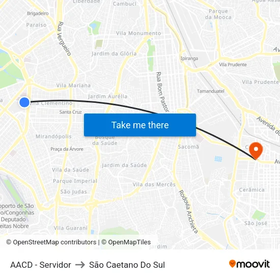 AACD - Servidor to São Caetano Do Sul map