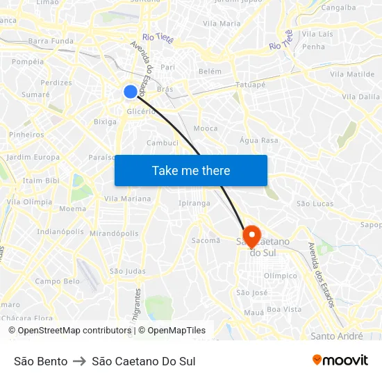 São Bento to São Caetano Do Sul map