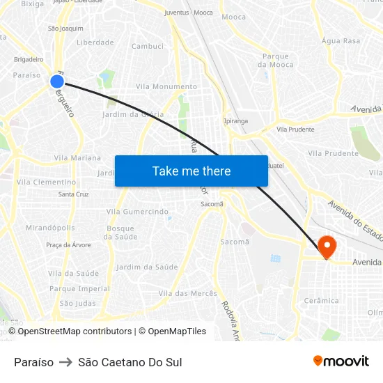 Paraíso to São Caetano Do Sul map