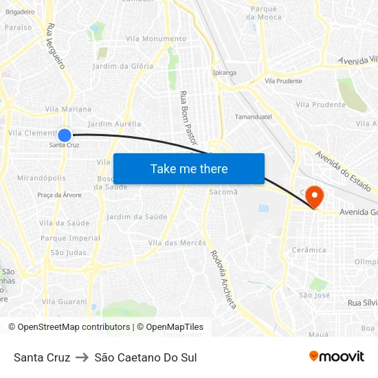 Santa Cruz to São Caetano Do Sul map