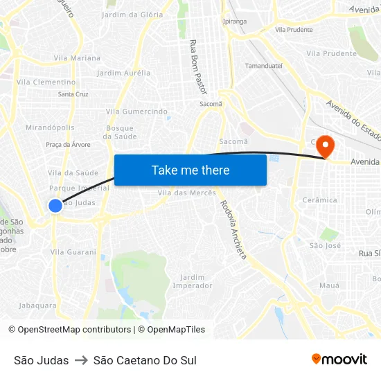 São Judas to São Caetano Do Sul map