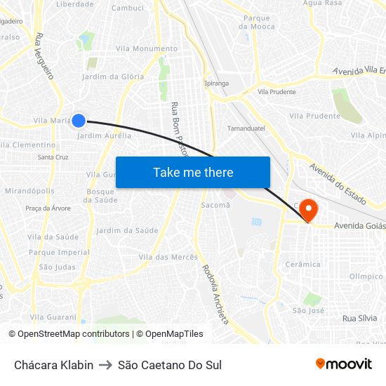 Chácara Klabin to São Caetano Do Sul map