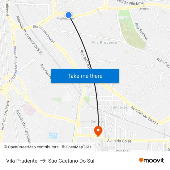 Vila Prudente to São Caetano Do Sul map