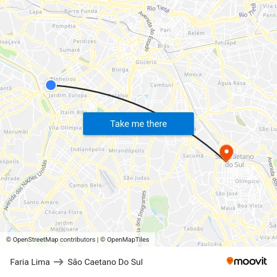 Faria Lima to São Caetano Do Sul map