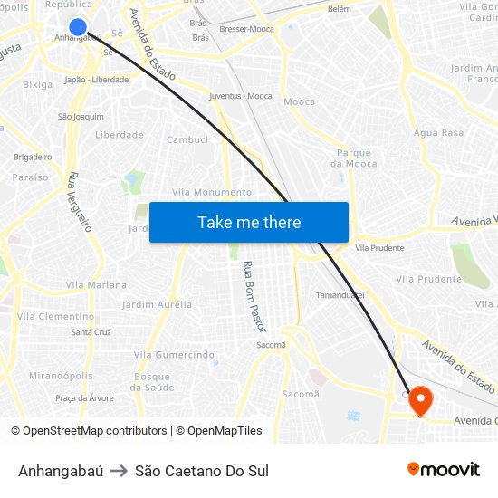 Anhangabaú to São Caetano Do Sul map