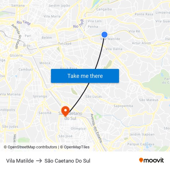 Vila Matilde to São Caetano Do Sul map