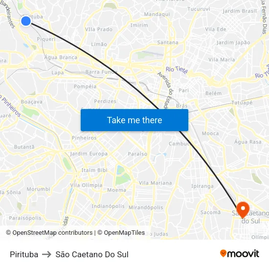 Pirituba to São Caetano Do Sul map