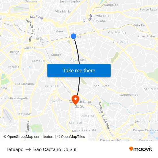 Tatuapé to São Caetano Do Sul map