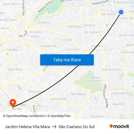 Jardim Helena-Vila Mara to São Caetano Do Sul map