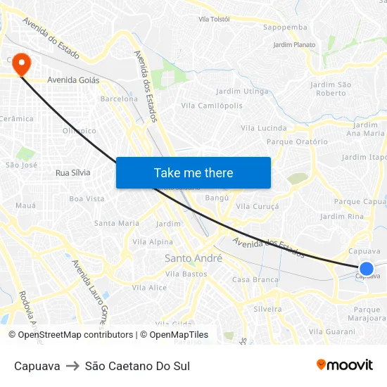 Capuava to São Caetano Do Sul map