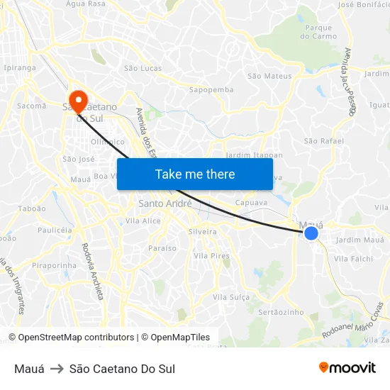 Mauá to São Caetano Do Sul map