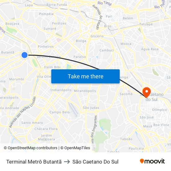 Terminal Metrô Butantã to São Caetano Do Sul map