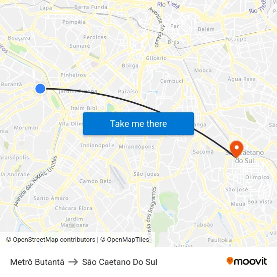 Metrô Butantã to São Caetano Do Sul map