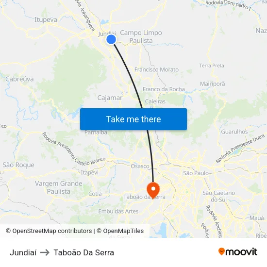 Jundiaí to Taboão Da Serra map