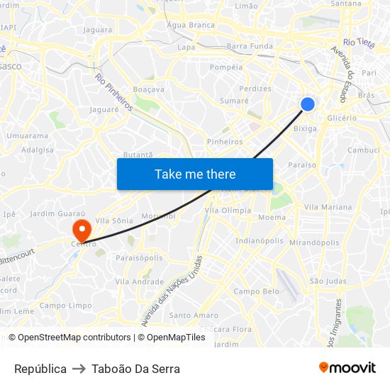República to Taboão Da Serra map