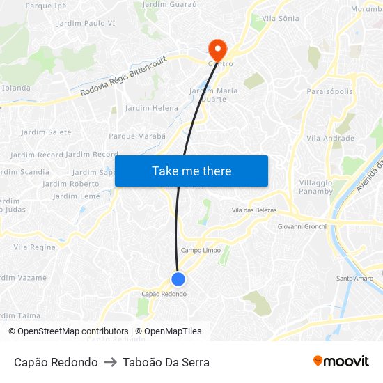 Capão Redondo to Taboão Da Serra map