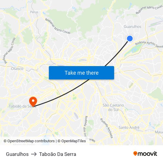 Guarulhos to Taboão Da Serra map