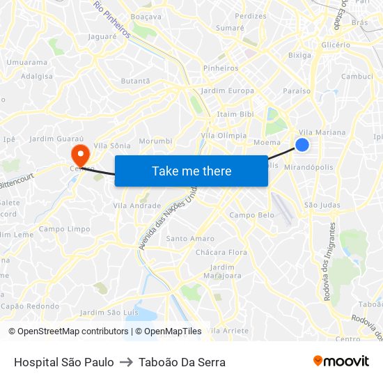 Hospital São Paulo to Taboão Da Serra map