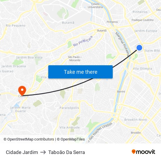 Cidade Jardim to Taboão Da Serra map