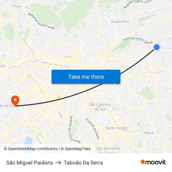 São Miguel Paulista to Taboão Da Serra map