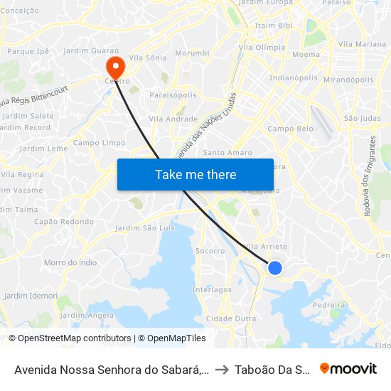 Avenida Nossa Senhora do Sabará, 4455 to Taboão Da Serra map