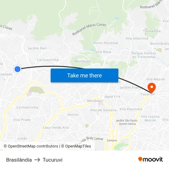 Brasilândia to Tucuruvi map