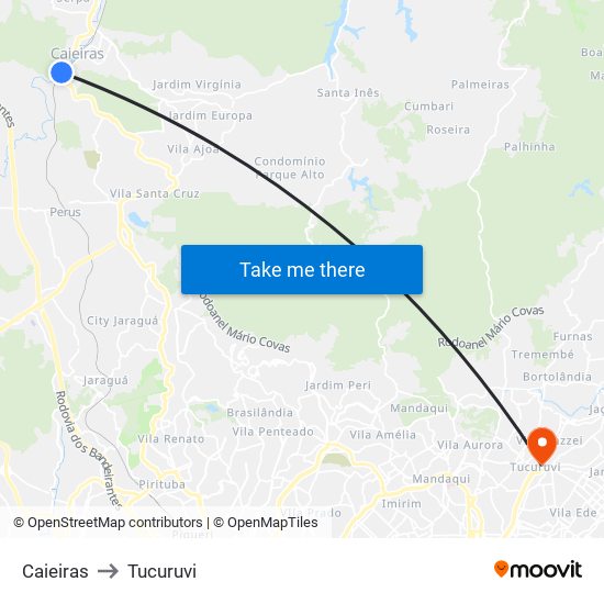 Caieiras to Tucuruvi map