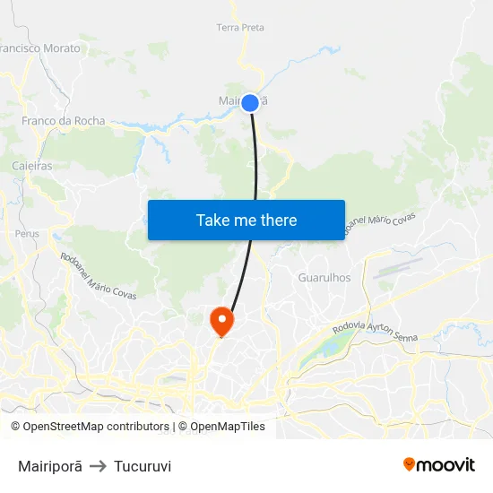 Mairiporã to Tucuruvi map