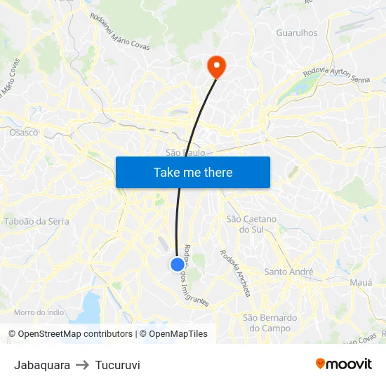 Jabaquara to Tucuruvi map