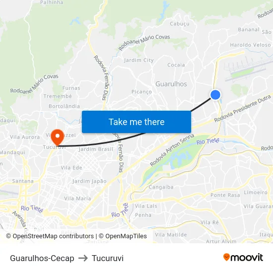 Guarulhos-Cecap to Tucuruvi map