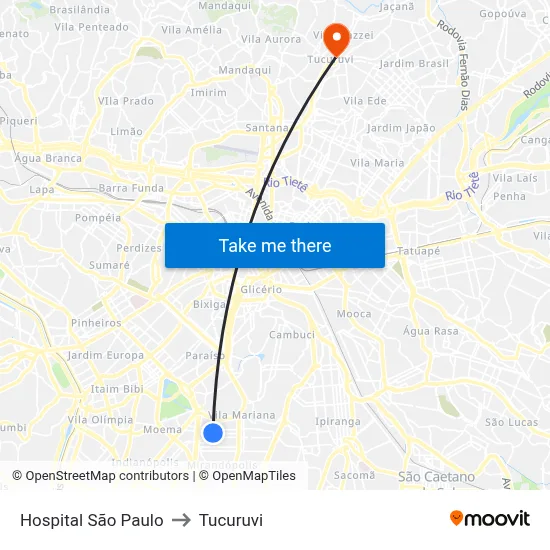 Hospital São Paulo to Tucuruvi map