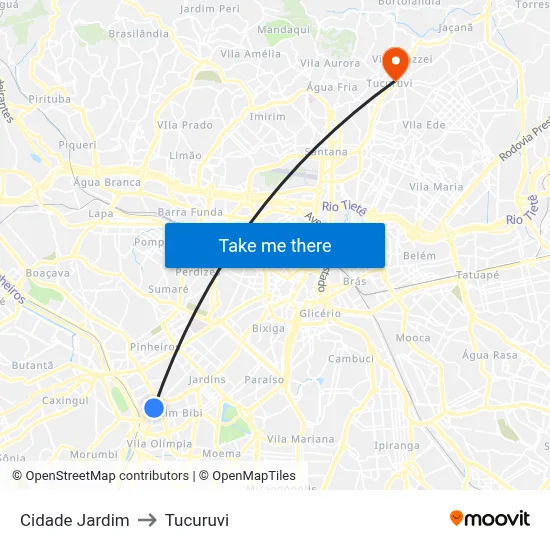 Cidade Jardim to Tucuruvi map
