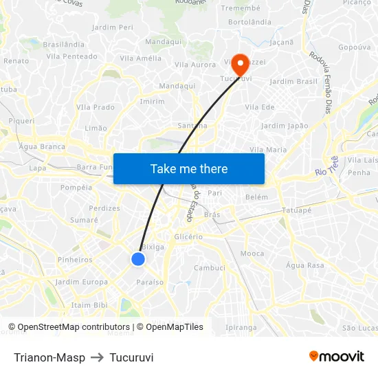 Trianon-Masp to Tucuruvi map