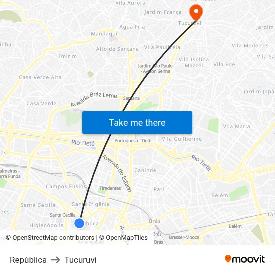 República to Tucuruvi map